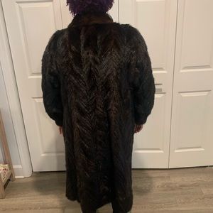 Vintage Authentic Real Fur Coat Women's XL Dark Brown X-Long Ankle Length Coat